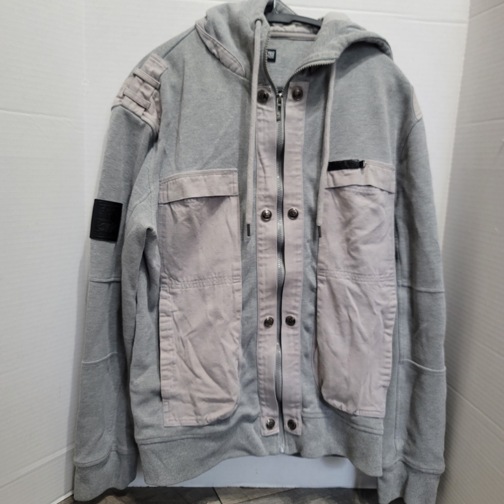 Ecko Unlimited Gray/Tan Lightweight Combat/cargo Style Jacket Front Pockets Lg